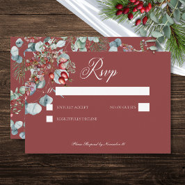 Cartão RSVP Casamento Eucalyptus com pinheiro vermelho
