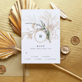 Cartão RSVP Casamento Eucalyptus Dourado Premium