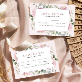 Cartão RSVP Casamento Eucalyptus Floral Cor-de-Rosa Esbranquiç