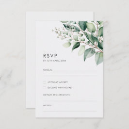 Cartão RSVP Casamento Eucalyptus Greenery Mínimo Elegante