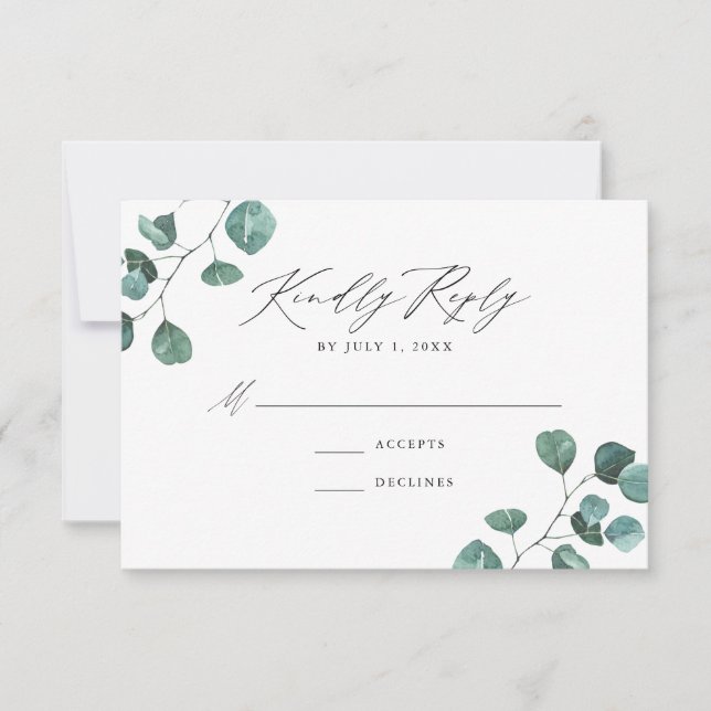 Cartão RSVP Casamento Eucalyptus Greenery Modern Watercolor (Frente)