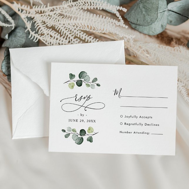 Cartão RSVP Casamento Eucalyptus Greenery Modern Watercolor (Criador carregado)