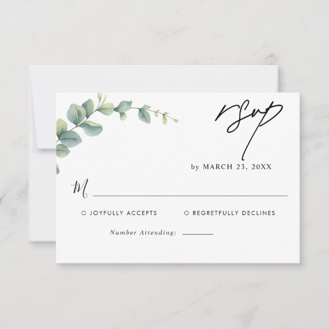 Cartão RSVP Casamento Eucalyptus Rustic Greenery (Frente)
