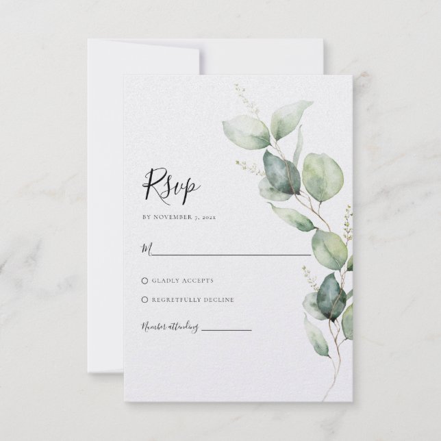 Cartão RSVP Casamento Eucalyptus Watercolor (Frente)