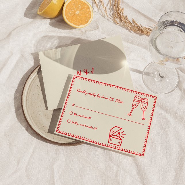 Cartão RSVP Casamento Excêntrico Única Vintage Desenhado à Mão (Criador carregado)