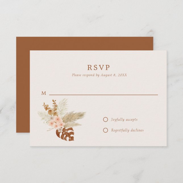 Cartão RSVP Casamento Exterior Rustic Flowers Boho (Frente/Verso)
