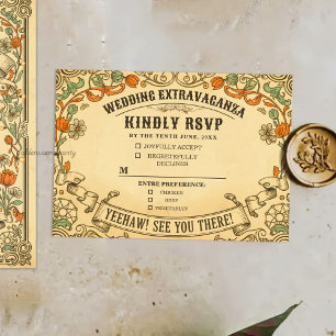 Cartão RSVP Casamento Extravagante com Tema de Feira Rústica A