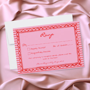 Cartão RSVP Casamento Fantasia Faixa de Aguarela Vermelha Rosa