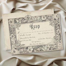 Cartão RSVP Casamento Fantasia Medieval Vintage Preto Gravura