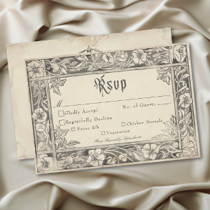 Cartão RSVP Casamento Fantasia Medieval Vintage Preto Gravura