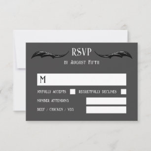 Cartão RSVP Casamento Fantasia Monograma de Dragão Preto Cinza