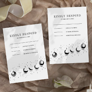 Cartão RSVP Casamento Fases da Lua Crescente Preto Branco Cele