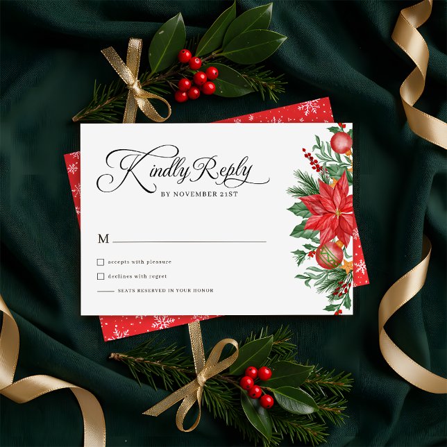 Cartão RSVP Casamento Feriado Floral de Natal (Criador carregado)