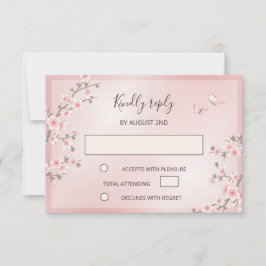 Cartão RSVP Casamento Flor de Cerejeira Rosa Bege