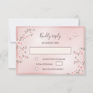 Cartão RSVP Casamento Flor de Cerejeira Rosa Bege