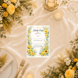 Cartão RSVP Casamento Flor de Girassol do Sol Radiante de Outo