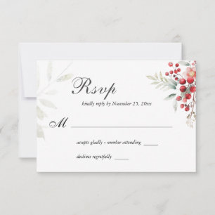 Cartão RSVP Casamento Floral Água-forte de Natal de Inverno