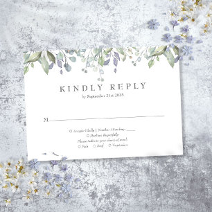 Cartão RSVP Casamento Floral Aguarela Verde Oliva Lilás