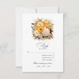 Cartão RSVP Casamento Floral Amarelo, Laranja e Marfim
