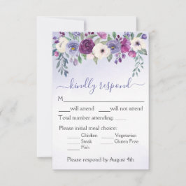 Cartão RSVP Casamento Floral Aquarela com Bege e Fuchsia da Vi
