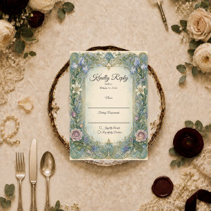 Cartão RSVP Casamento Floral Art Nouveau Etéreo