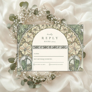 Cartão RSVP Casamento Floral Art Nouveau Greenery