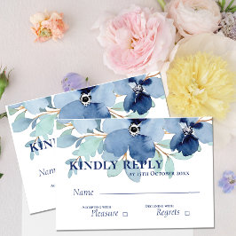 Cartão RSVP Casamento Floral Azul bonito