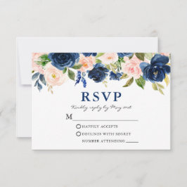 Cartão RSVP Casamento Floral Azul Cor-de-Água Clássica Rosa