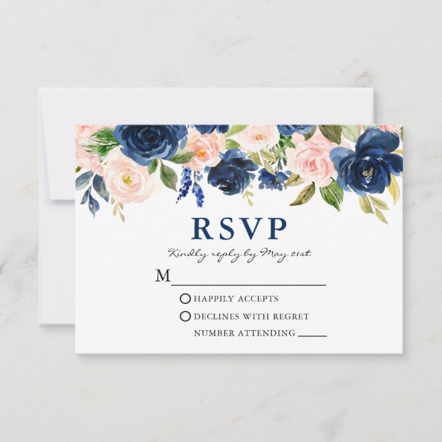 Cartão RSVP Casamento Floral Azul Cor-de-Água Clássica Rosa (Frente)