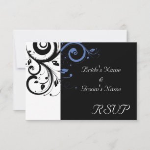 Cartão RSVP Casamento Floral Azul da Centáurea Violeta Preta