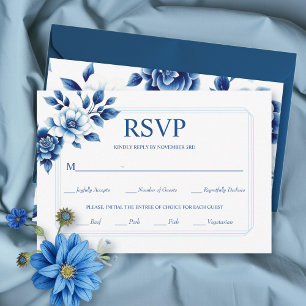 Cartão RSVP Casamento floral azul da Chinoiserie e da fronteir