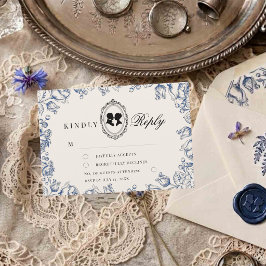 Cartão RSVP Casamento Floral Azul da Era Regência