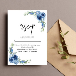 Cartão RSVP Casamento Floral Azul e Bonito