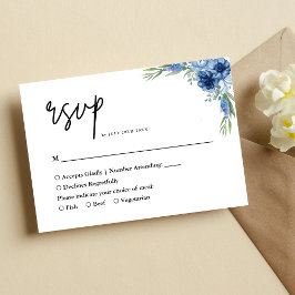 Cartão RSVP Casamento Floral Azul e Bonito