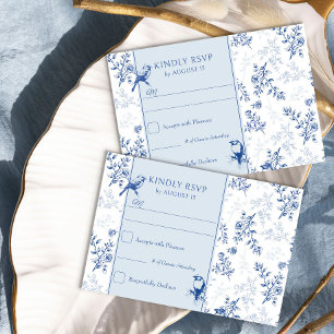 Cartão RSVP Casamento Floral Azul e Branco Elegante Chinoiseri