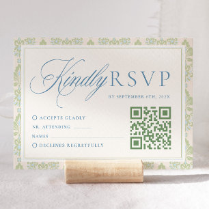 Cartão RSVP Casamento Floral Azul e Sage Elegante