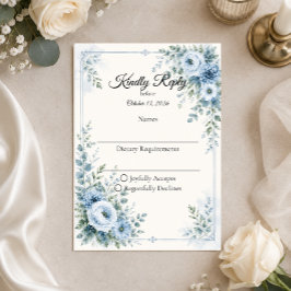 Cartão RSVP Casamento Floral Azul Elegante