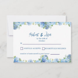 Cartão RSVP Casamento Floral Azul Elegante 