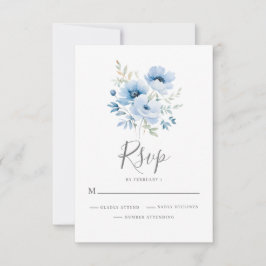 Cartão RSVP Casamento Floral Azul Elegante