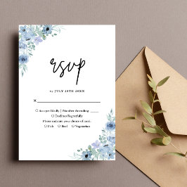 Cartão RSVP Casamento Floral Azul Elegante Dusty