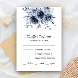Cartão RSVP Casamento Floral Azul Empoeirado
