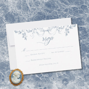 Cartão RSVP Casamento Floral Azul Empoeirado Clássico Elegante