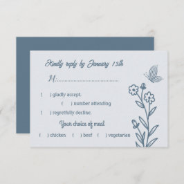 Cartão RSVP Casamento floral azul empoeirado romântico