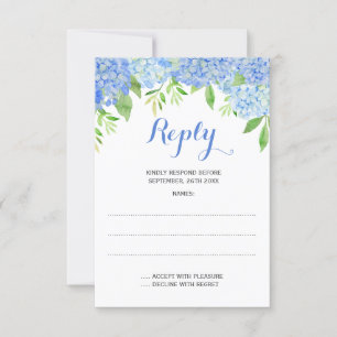 Cartão RSVP Casamento Floral Azul Hydrangea