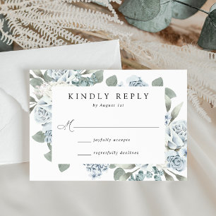 Cartão RSVP Casamento Floral Azul Poético Elegante