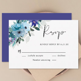 Cartão RSVP Casamento floral azul roxo na moda primavera poeir
