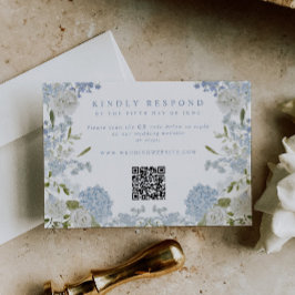 Cartão RSVP Casamento Floral Azul Suave