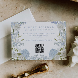 Cartão RSVP Casamento Floral Azul Suave