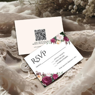 Cartão RSVP Casamento Floral Boho Burgundy