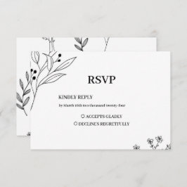 Cartão RSVP Casamento Floral Boho de Canto Negro e Branco